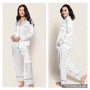 Petite Plume XS Silk Pajama Set in White Art Nouveau